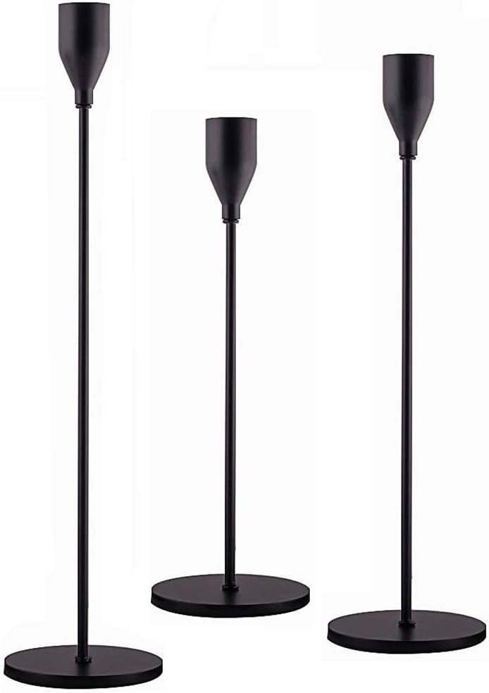 Gails Willing Matte Black Candle Holders for Taper Candles, Set of 3 Decorative Candlestick Holder for Wedding, Dinner, Party, Fits 3/4 inch Candle&Led Candles (Metal Candle Stand)