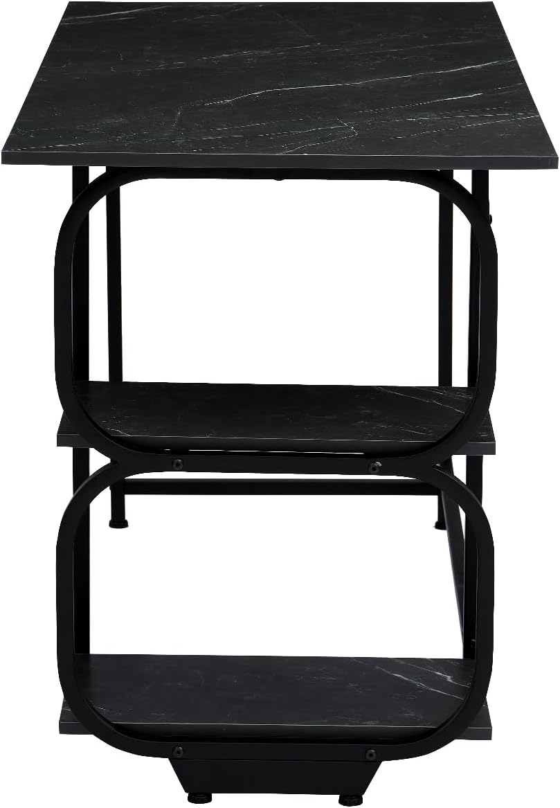 47inch Computer Desk Writing Workstation Home Office Table with 2-Tier Storage Shelves for Small Space, Black Marble