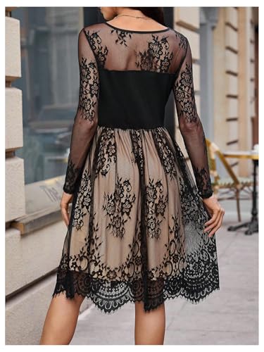 Floerns Women's Elegant Overlay Mesh Long Sleeve Scallop Hem Party A Line Dress2
