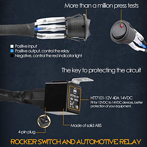 Wiring Harness 2 Lead, Nirider 12V 40A Rock Switch Relay Fuse Nylon Wiring Harness Kit For Led Light Bars Fog Lights Work Lights Driving Lights Offroad Led Pods Wire Kit For Truck Utv Atv Boat #TOP3