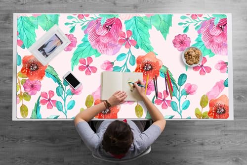 Tapis de bureau 120x60 cm en vinyle PVC à motif feuilles pour votre espace de travail à la maison