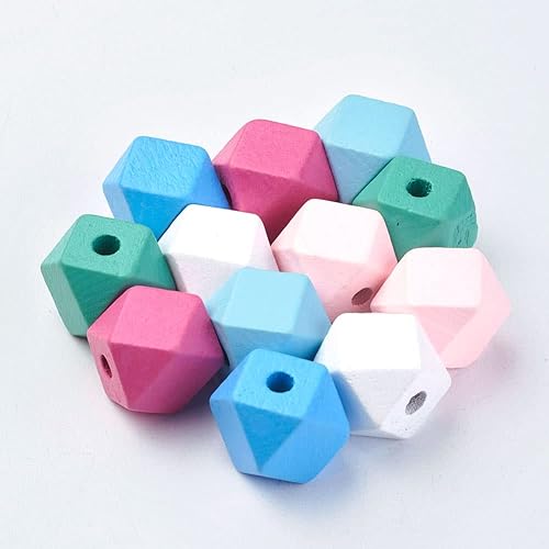 Cuentas facetadas de madera variadas multicolores pastel con forma de polígono para hacer joyas, manualidades (0.787in x 12 pulgadas) 0.591in