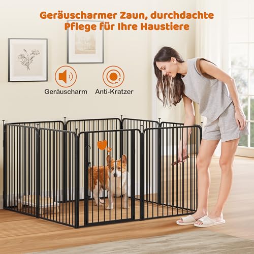 Yaheetech Welpenauslauf 8-teilig 80cm hoch, Welpenlaufstall mit integriertem Schloss, Geräuscharme Rohre, Bodenschoner, 8 mm Verstärkte Metalldrähte, Hundelaufstall für Wohnung & Garten