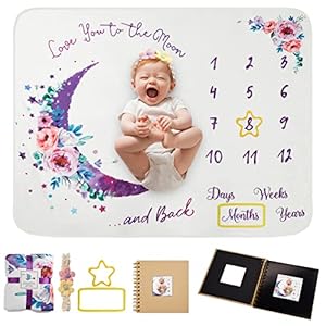 Baby Monthly Milestone Blanket, 51″x40″ Newborns Month Blanket Gift for Baby Shower, Soft Plush Photo Prop Blanket for Boy&Girl, Newborn Unisex Blankets with Months