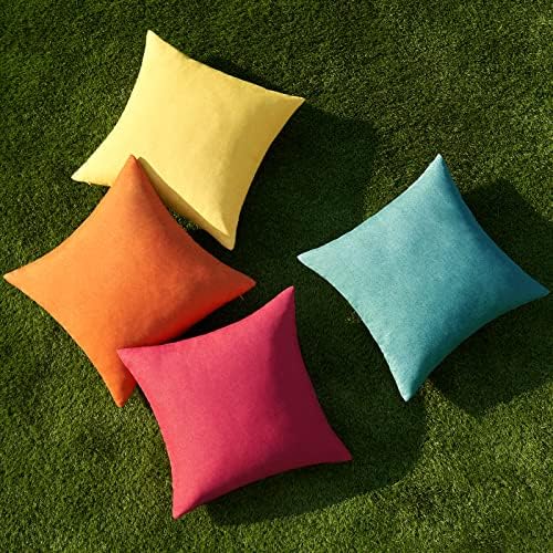 MIULEE Pack of 4 Decorative Outdoor Solid Waterproof Throw Pillow Covers Linen Garden Farmhouse Cushion Cases for Patio Tent Balcony Couch Sofa 18x18 inch Red/Turquoise - 3