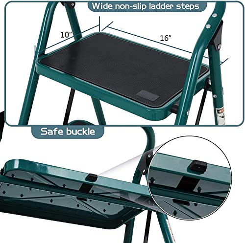 5 Step Ladder, Folding Step Stool For Adults With Handle & 16" Wide Anti-Slip Pedal, 500Lbs Capacity Ergonomic Sturdy Steel Ladder, Portable Steel Step Stool For Household, Kitchen, Office (Green)… #TOP1