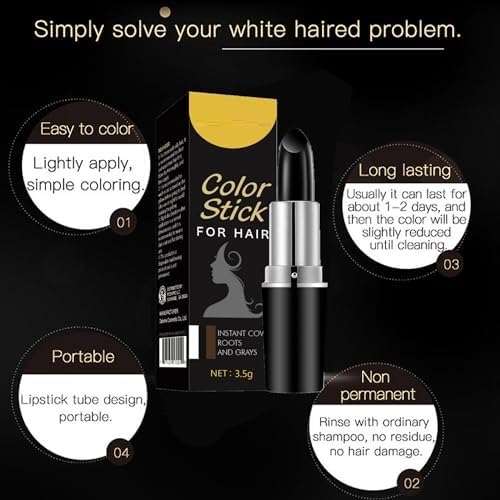Image of Genzy Natural Black Hair Color Stick for Men & Women | Instant Grey Root Coverage | Waterproof, Sweat-Proof Temporary Hair Dye | Long Lasting Matte Finish, 3.5g