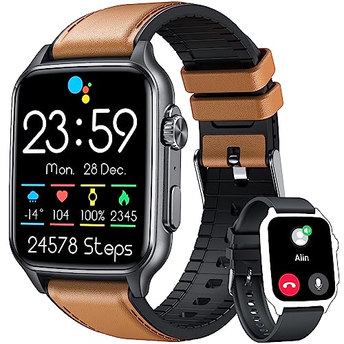 Smartwatch voor heren, fitnesstracker: 2,0 inch (2,0 inch), smartwatch met oproepen, bloeddruk, hartslagmeter, stappenteller, waterdicht, Bluetooth, compatibel met Android en iOS telefoon