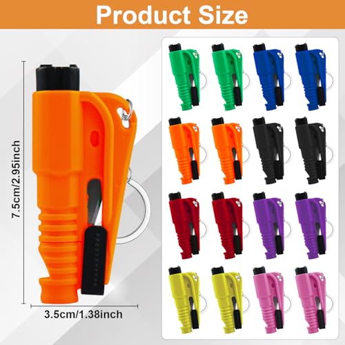 JINRUITOP 16Pcs Car Window Breaker Key Chains, Portable 3 in 1 Glass Breaker/Seat Belt Cutter/Survival Whistle, Safety Emergency Escape Tools, Multifunctional Car Accessories for All Vehicles