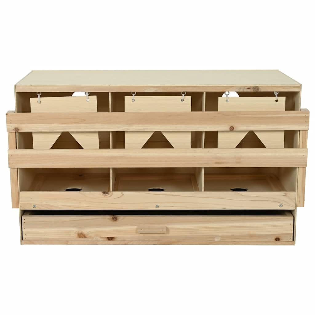 Nido de pollo con 3 compartimentos de madera maciza de pino 96 x 40 x 45 cm para grandes especies de aves de corral con base extraíble y percha plegable para facilitar la limpieza y el uso