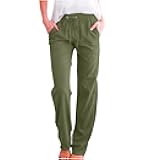Womens Casual Linen Pants 2026 Spring Drawstring Elastic Waist Trousers with Pockets Lounge Fashion Vacation Clothing