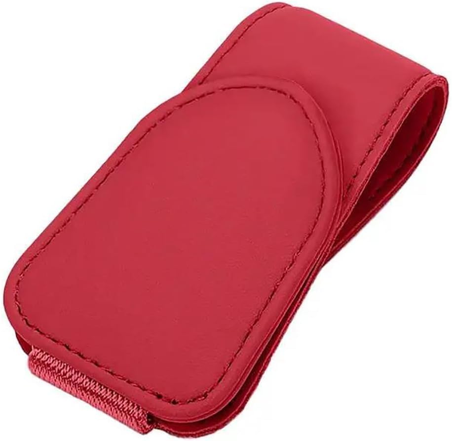 Sunglass Holder Car Glasses Clip Sun Visor Leather Eyeglasses Clip Clip Hanger Universal Car Accessory Car Sunglasses Holder(Red)