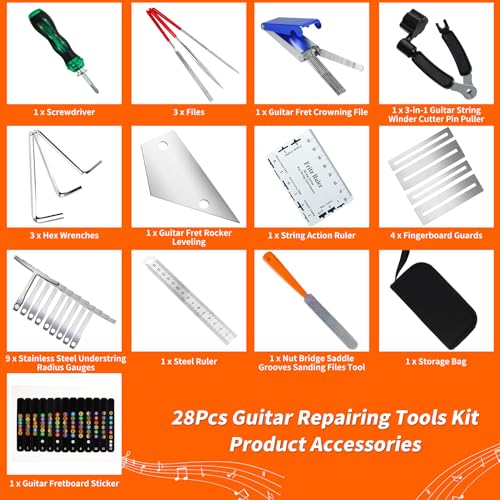 28pcs guitar tool kit guitar accessories gifts for men guitar maintenance kit with carry bag guitar repair kit for acoustic electric guitar ukulele bass banjo timdam guitar setup kit guitar gifts