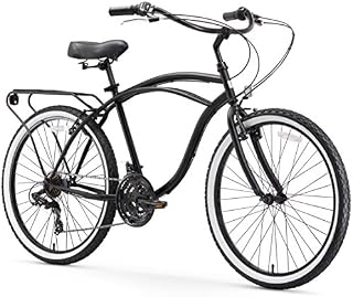 sixthreezero Around The Block Men's 21-Speed Beach Cruiser Bicycle, 26" Wheels, Matte Black