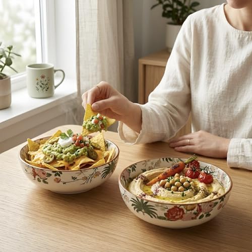 Image of SNS Palm Jumeirah Deep Serving Bowl | Premium Curry, Salad & Snacks Bowl | Semi-Matt Floral Dinnerware for Oats Pasta Fruits & Desserts | Tableware for Gifting (Deep Bowl, 1 Piece)