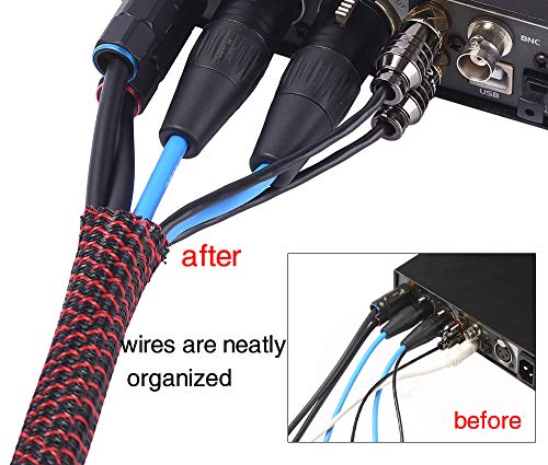 Image of Alex Tech 10ft - 3 /8 inch Cord Protector Wire Loom Tubing Cable Sleeve Split Sleeving For USB Cable Power Cord Audio Video Cable - Protect Cat From Chewing Cords - Blackred