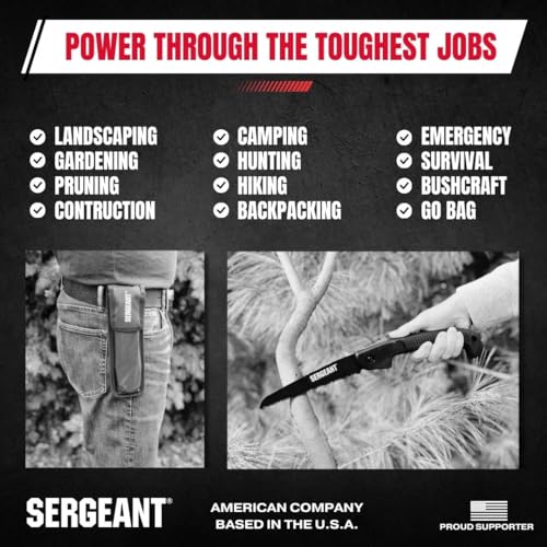 SERGEANT Folding Hand Saw with Pouch. Pruning hand saw. Best for Wood, Bone, PVC, Tree Pruning, Gardening, Camping, Hunting, Outdoors, Tool Box. Rugged 7\" Steel Blade & Slip-Resistant Rubber Grip. - Thumbnail 3