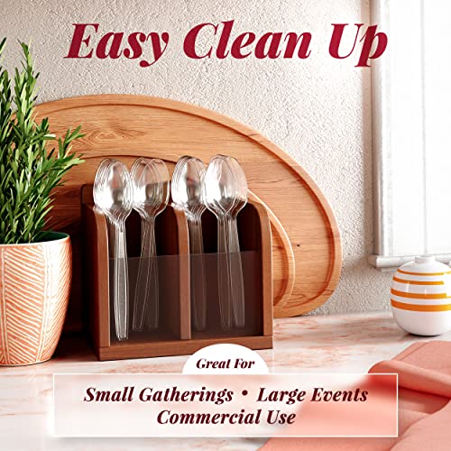 300 Clear Plastic Spoons | Heavy Duty Plastic Silverware Spoons | Fancy Plastic Cutlery | Elegant Disposable Spoons Pack | Bulk Disposable Flatware | Plastic Utensils Set | Nice Disposable Silverware #TOP3