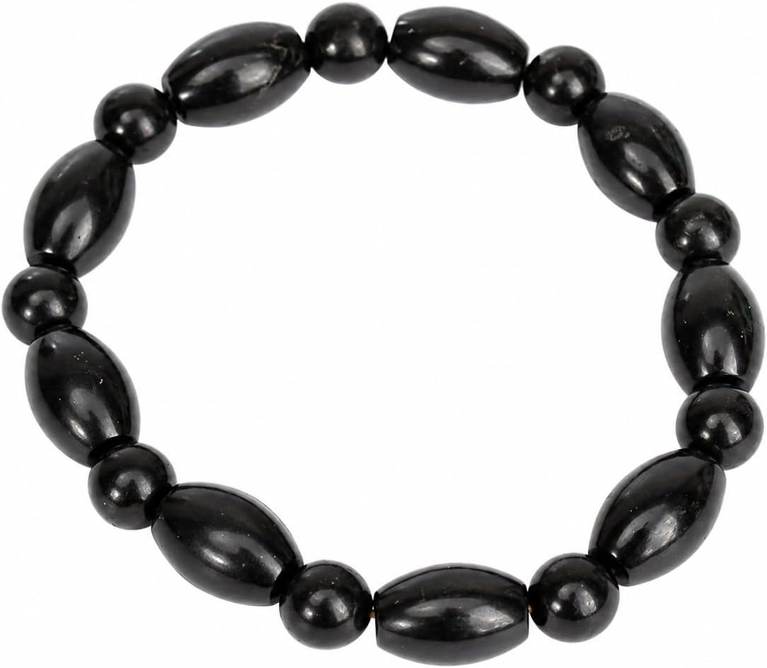 Shungite Stone Bracelet Olive Black Beads Stretchy Authetic Crystal Jewelry - Protective Powerful Defender Stones Spiritual Healing Chakra Balance for Men Women