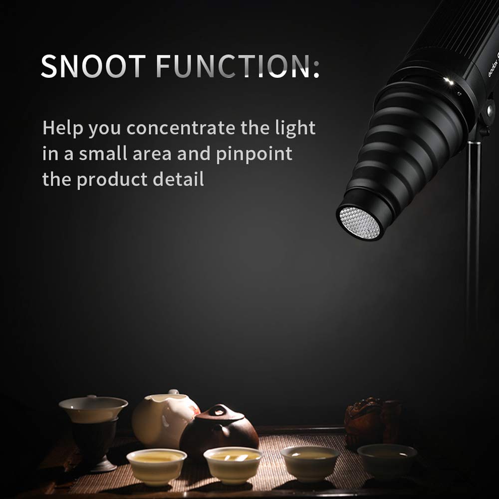 Soonpho Konisches Snoot-Kit aus Aluminiumlegierung für Bowens-Mount-Strobe-Flash-Speedlite, inkl. Wabengitter und 5 Farbfilter