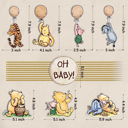 YBW 16 Pcs Classic The Pooh Centerpieces for Baby Shower Decorations Oh Baby Winnie Table Toppers On Sticks Cutouts For Winnie Birthday Supplies Decorations - Thumbnail 2