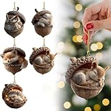 5 Stück Weihnachtsbaumschmuck, Waldtier Eichels Ornamente, Acryl 2D Tier Hängenden Weihnachtsschmuck Anhänger, Eicheln Tannenzapfen Christbaumschmuck, Vintage Weihnachtsdeko für Baum & Wohnzimmer