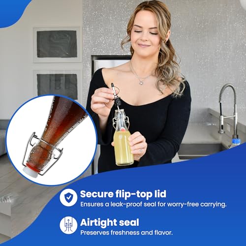 Image of AYL Flip Top Glass Bottles 9oz, Swing Top Beer Brewing Bottle for 2nd Fermentation, Kombucha, Kefir, Vanilla Extract, Water, Juice, Tea, Syrup- Airtight Stopper Cap Lid, Bonus 1 Bottle Pourer