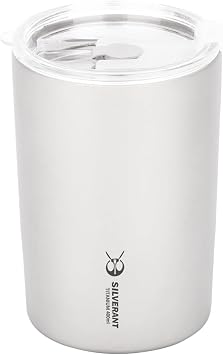 SILVERANT Titanium Ultralight 400ml/13.53 fl oz Double Wall Coffee Cup With Titanium Straw & Drawstring Case