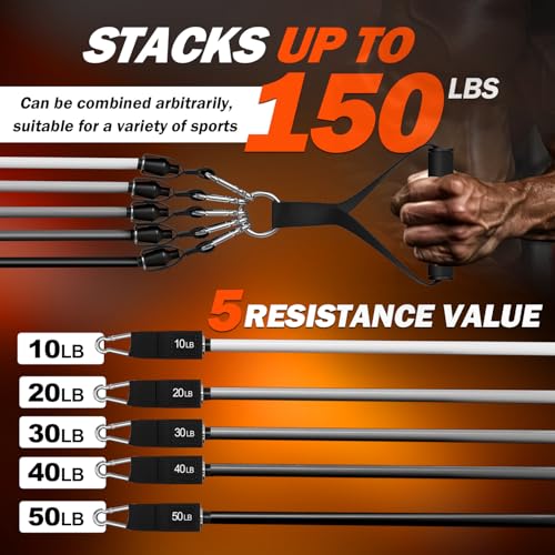 Image of WHATAFIT Resistance Bands, Exercise Bands, Workout Bands with Handles, Door Anchor and Ankle Straps, 5 Resistance Levels Fitness Bands for Strength Training, Physical Therapy, and Home Gym Equipment