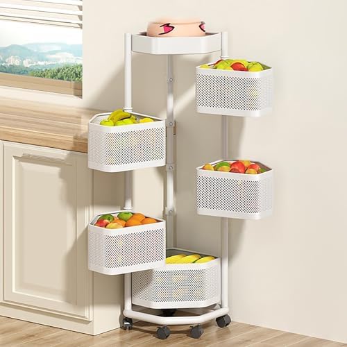 5/6 Tier Rolling Utility Cart with Wheels, Mobile Multi-Functional Kitchen Shelves, Durable Storage Trolley for Living Room, Bathroom & More