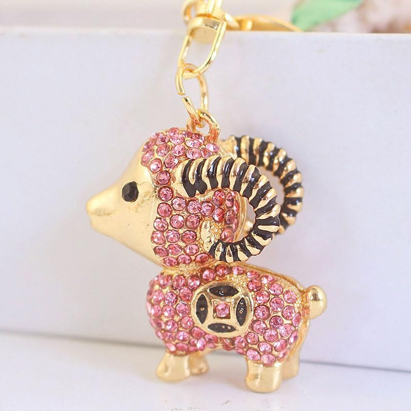 3PC Rhinestone-Encrusted Lucky Goat Keychain - Alloy Cartoon Rectangular Tassel Charm with Ring Clasp, Decorative for Women's Bags & Car Keys, Creative Style image 5