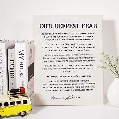 Inspirational Quote Canvas Wall Art Motivational Our Deepest Fear Quotes Canvas Print Positive Canvas Painting Wall Decor Framed Gift 12X15 Inch #TOP3