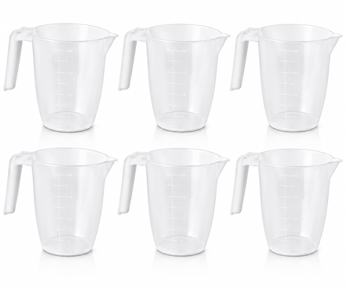 Set of 6 Plastic Measuring Jugs 2L Clear BPA-Free Kitchen Measuring Cups