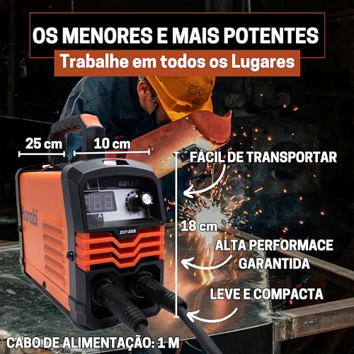 Máquina de Solda Inversora Hanabi 120A 220V MMA Painel Digital Hanabi Preto com Laranja