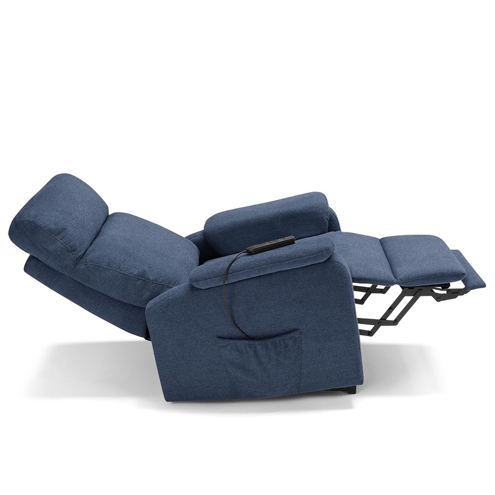 Poltrona relax elettrica Denver per anziani, 2 motori, 2 o 4 ruote, reclinazione e alzapersona, sponde estraibili, pediera estensibile, tessuto idrorepellente… (CON KIT ROLLER SYSTEM - 4 ruote, Blu)