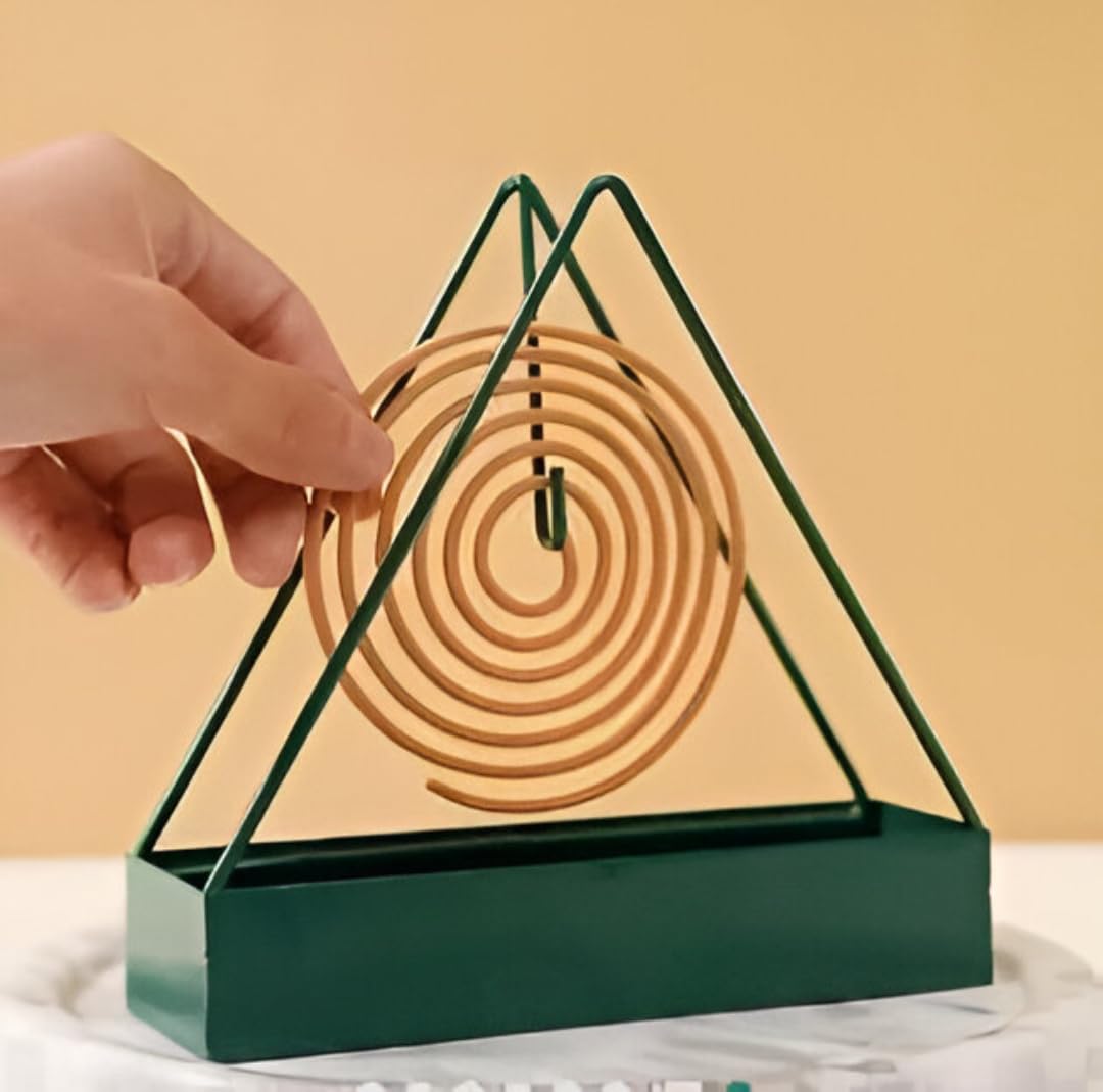 Iron Triangular Mosquito Coil Hanging Frame Holder Fireproof Incense Portable Incense Holder Indoor, Outdoor, Stylish, Mosquito Repellent Incense Holder (Pack of 1), Green