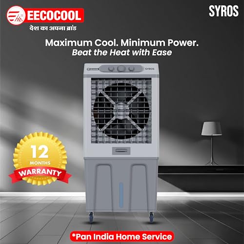 Image of EECOCOOL Syros 120 L Desert Air Cooler for Home with Honeycomb Cooling Pads, Auto Swing & Water Level Indicator | Inverter Compatible & | 1 Year Warranty