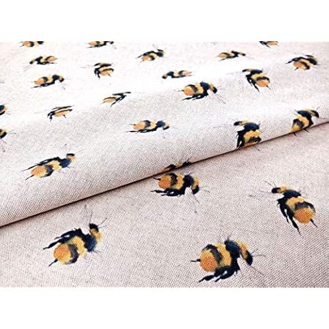 Bumble Bees Poly Linen Fabric by The Metre - Crafting Material - Upholstery, Furnishings, Patchwork - Fat Quarter, Metres and Half Meter - (100cm x 140cm Full Metre) Cover