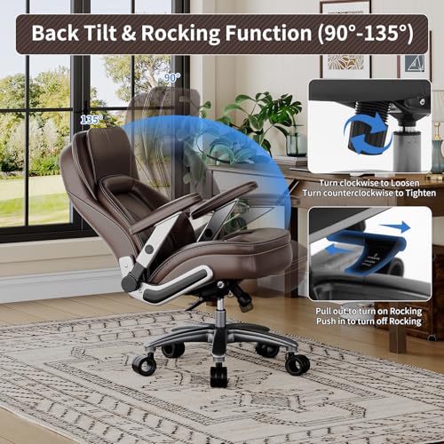 Image of Big and Tall Office Chair, Heavy Duty Desk Chair with 5D Arms, Adjustable Lumbar Support & Height, Tilt Function, PU Leather High Back Ergonomic Executive Computer Chair