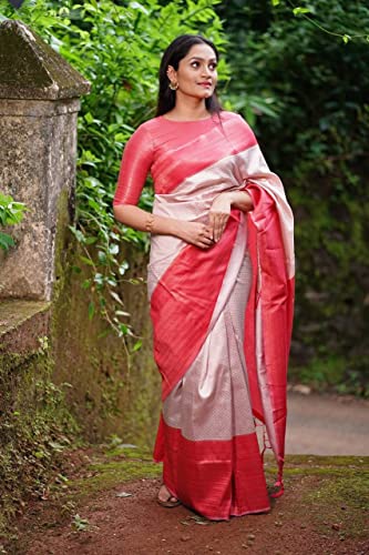 Image of ZECVA Women's Art Lichi Indian Traditional Style Silk Saree With Unstitched Blouse Piece