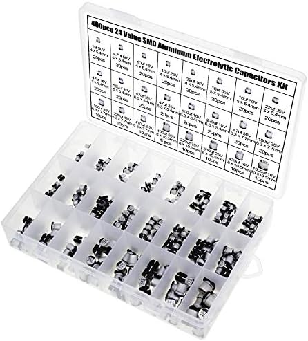 AuSL 24Value 400pcs SMD Aluminum Electrolytic Capacitor Assortment Box Kit Range 1uF－1000uF (24Value 400pcs)