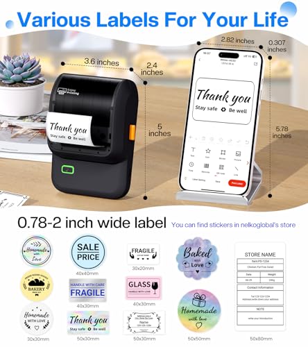 Image of NelkoGlobal Label Maker Machine with Tapes,M100 Thermal Label Printer,Versatile App with 2000 Icons and 300 Templates,Barcode Label Maker Output 0.78''-2'' Paper, Home, Office, School, Black