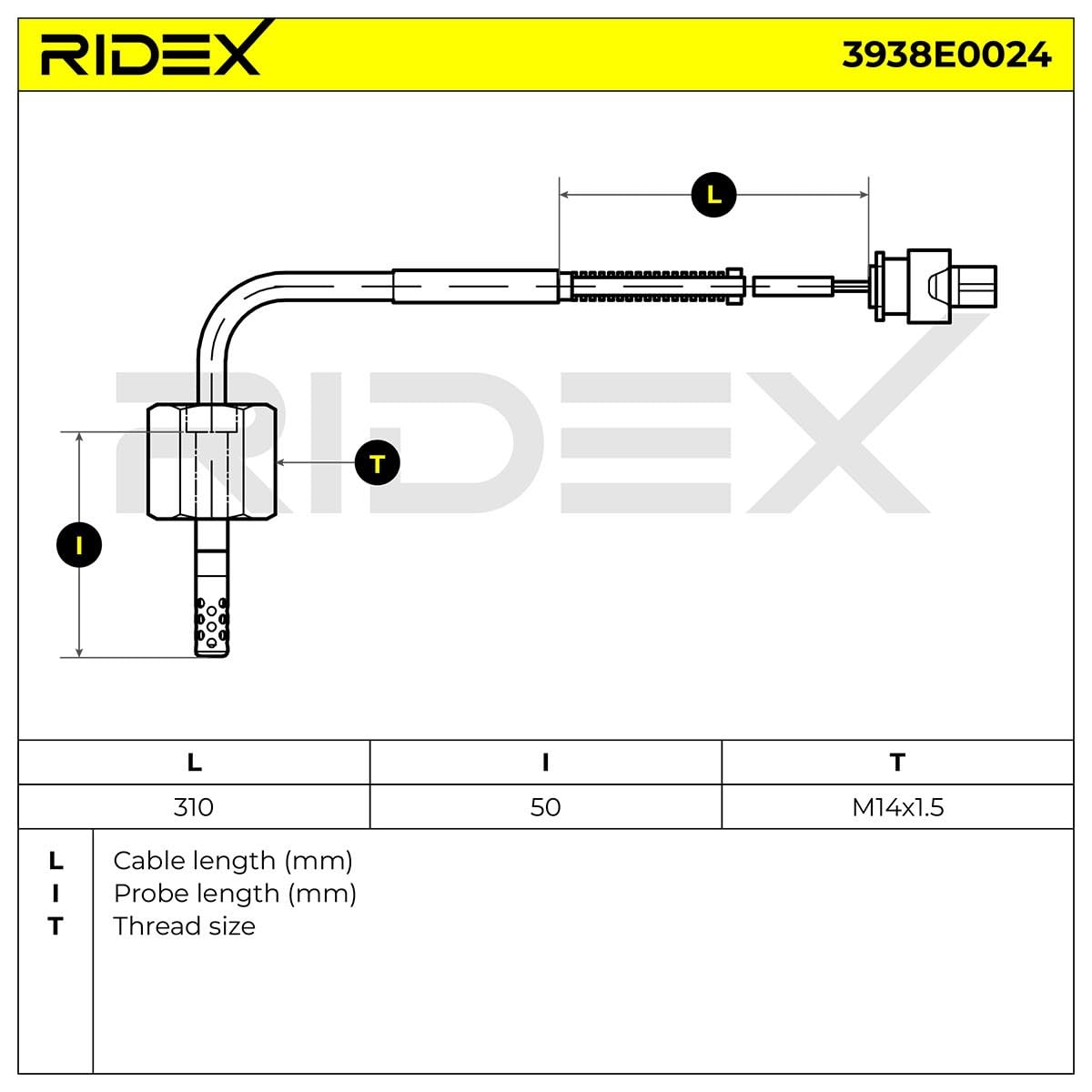 RIDEX 3938E0024 Sensor temp. gas escape Compatible con MERCEDES-BENZ Clase E T-modell S212
