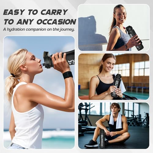 Image of Water Bottle 32 oz Motivational Time Marker Tritan Bottle