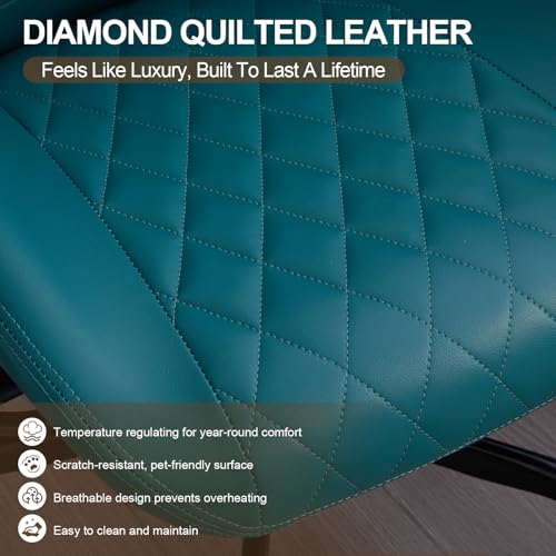 Image of E-Motie Leather Office Chair, Mid Century Modern Desk Chair, Green | Ergonomic, Lumbar Support, 360 Swivel & Rolling Wheels, Adjustable Height, for Adults & Women