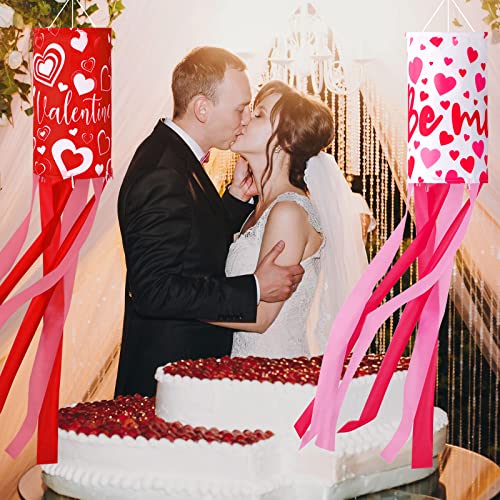 4 Pieces 40 Inches Valentine\'s Day Windsock Valentine Hearts Windsock Flag Heart Pattern Decorative Flag Love Outdoor Hanging Windsocks for Wedding Anniversary Party Porch Outdoor Home Decoration - Thumbnail 5