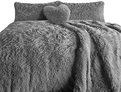 TEXTILER Teddy Fleece Duvet Set Double-Teddy Bear Plum Bedding Sets, Thermal bedding with Fluffy Pillow Covers, Double Duvet Cover Sets (Plum, Double Long Fleece)