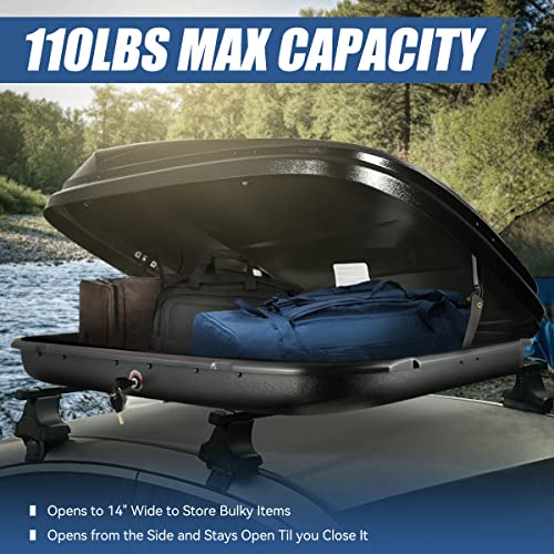 Image of Auto Dynasty Heavy Duty Hard Shell Roof Top Mount Car Storage Travel Luggage Box Cargo Carrier with Security Keys, 53 (L) x 34 (W) x 15 (H) Inches, Capacity 110 Pounds 11 Cubic Feet Tool-Free Install