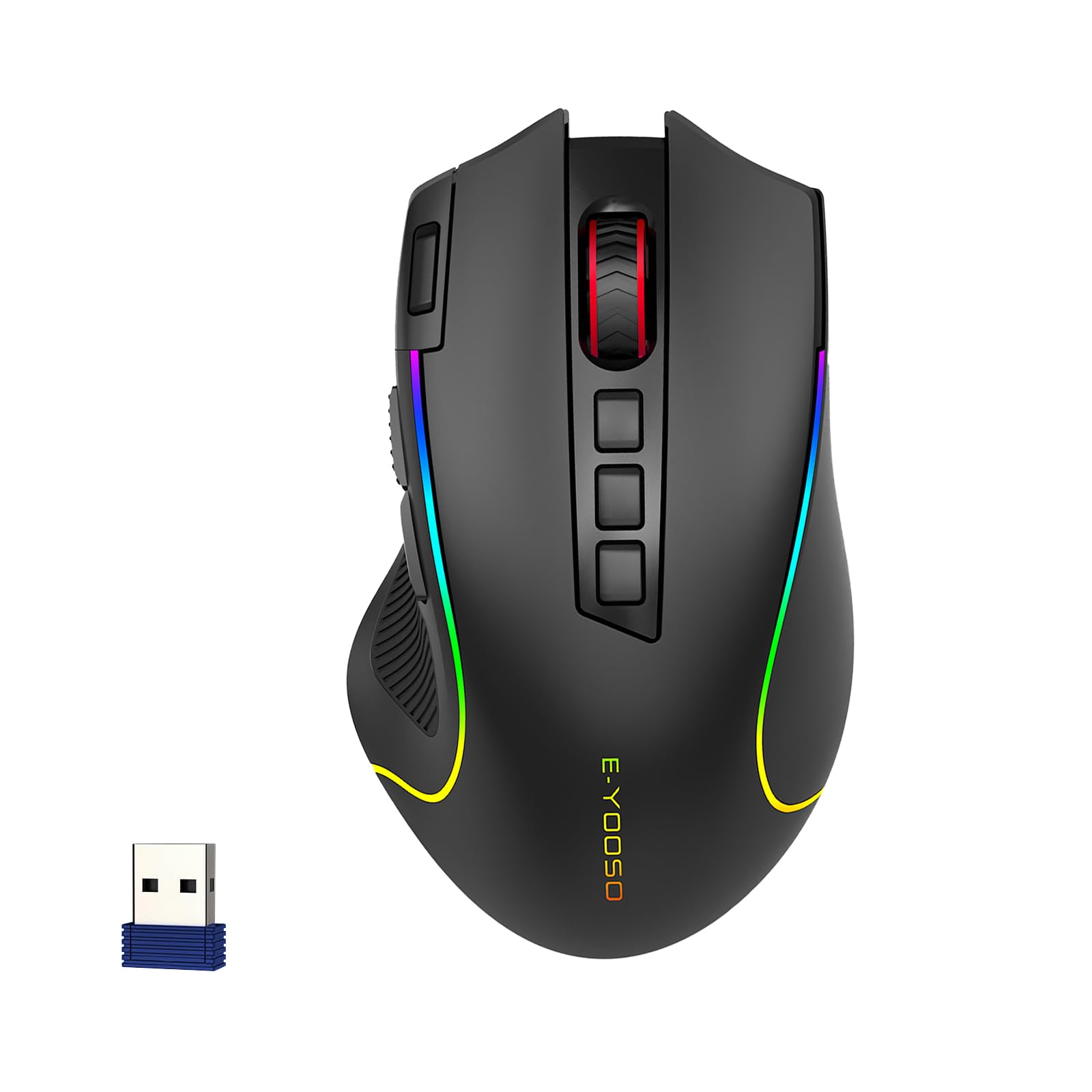 E-YOOSO Premium Wireless Bluetooth Versatile Mouse 8000 DPI 6 RGB Backlit USB C Rechargeable Ergonomic 2 4G BT