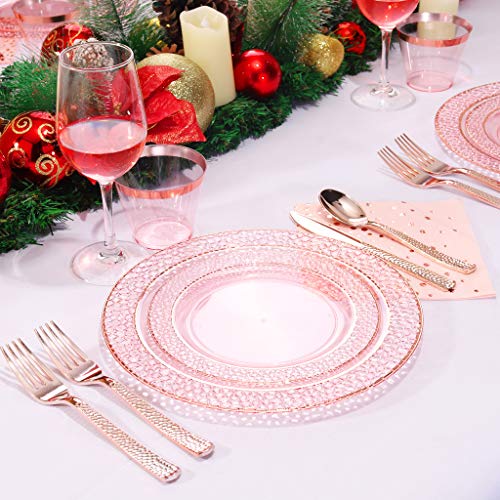 image for Nervure 175PCS Clear Rose Gold Plastic Plates - Pink Disposable Plates